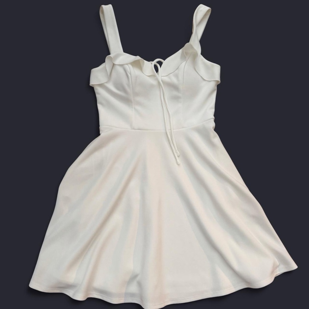 City Studio Cream Ruffle Strap Fit-and-Flare Mini Dress